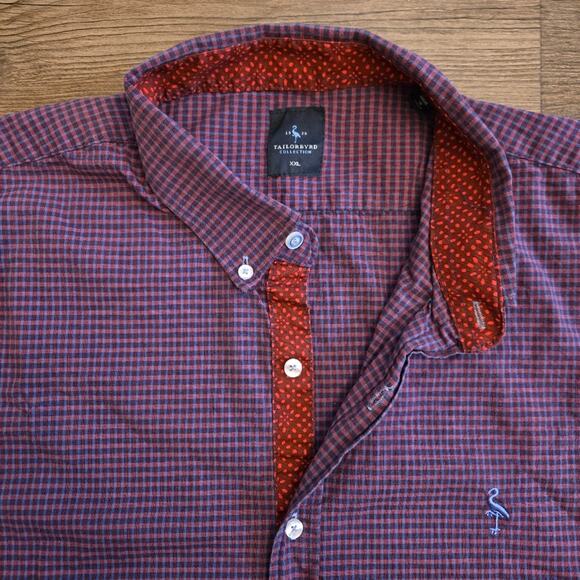 Tailorbyrd Men's Cotton Stretch Long Sleeve Shirt Red Navy Size XXL - Picture 5 of 10